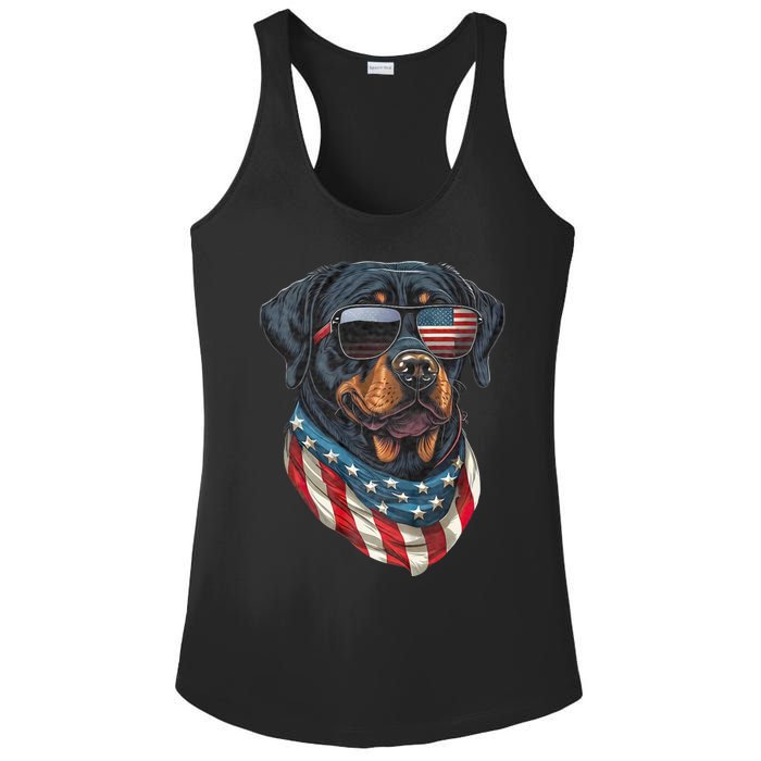 Rottweiler 4th Of July American Flag Glasses Stay Cool Ladies PosiCharge Competitor Racerback Tank