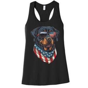 Rottweiler 4th Of July American Flag Glasses Stay Cool Women's Racerback Tank