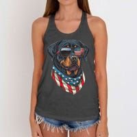 Rottweiler 4th Of July American Flag Glasses Stay Cool Women's Knotted Racerback Tank