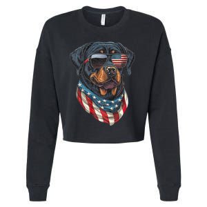 Rottweiler 4th Of July American Flag Glasses Stay Cool Cropped Pullover Crew