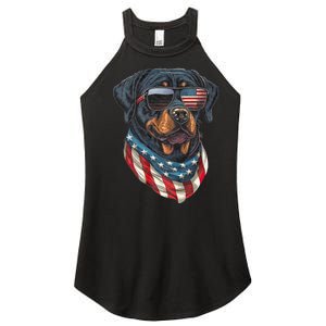 Rottweiler 4th Of July American Flag Glasses Stay Cool Women's Perfect Tri Rocker Tank