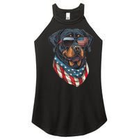 Rottweiler 4th Of July American Flag Glasses Stay Cool Women's Perfect Tri Rocker Tank