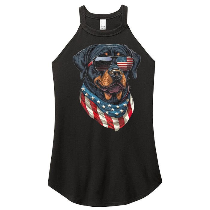 Rottweiler 4th Of July American Flag Glasses Stay Cool Women's Perfect Tri Rocker Tank