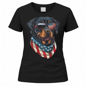 Rottweiler 4th Of July American Flag Glasses Stay Cool Women's T-Shirt