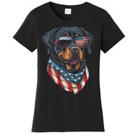 Rottweiler 4th Of July American Flag Glasses Stay Cool Women's T-Shirt