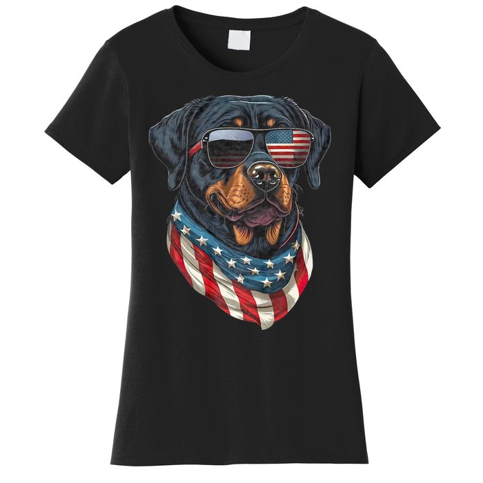 Rottweiler 4th Of July American Flag Glasses Stay Cool Women's T-Shirt