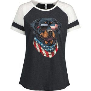 Rottweiler 4th Of July American Flag Glasses Stay Cool Enza Ladies Jersey Colorblock Tee