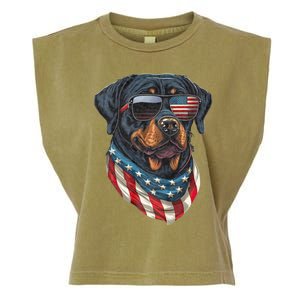 Rottweiler 4th Of July American Flag Glasses Stay Cool Garment-Dyed Women's Muscle Tee