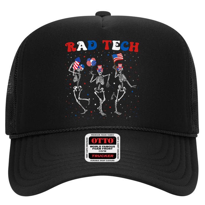 Radiology 4th Of July Rad Tech Xray Tech Skeleton Patriotic High Crown Mesh Back Trucker Hat