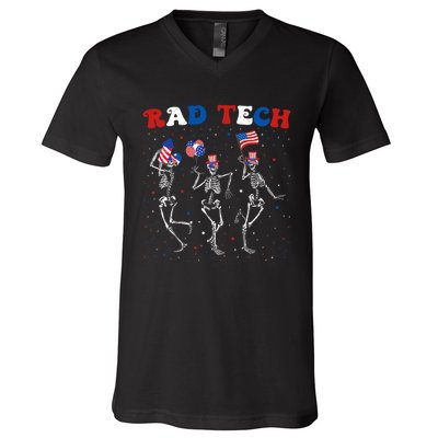 Radiology 4th Of July Rad Tech Xray Tech Skeleton Patriotic V-Neck T-Shirt