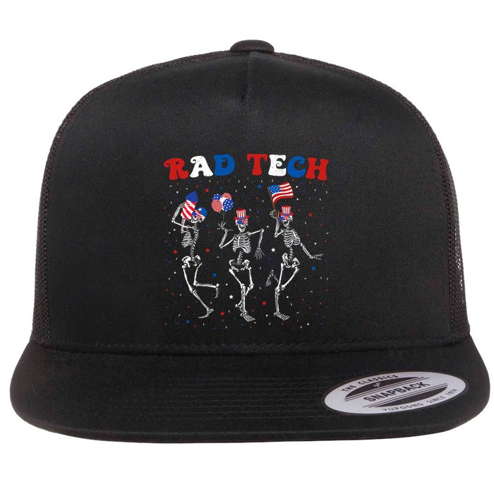 Radiology 4th Of July Rad Tech Xray Tech Skeleton Patriotic Flat Bill Trucker Hat