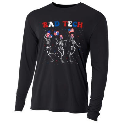 Radiology 4th Of July Rad Tech Xray Tech Skeleton Patriotic Cooling Performance Long Sleeve Crew