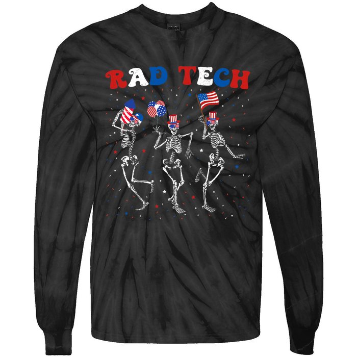 Radiology 4th Of July Rad Tech Xray Tech Skeleton Patriotic Tie-Dye Long Sleeve Shirt