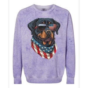 Rottweiler 4th Of July American Flag Glasses Stay Cool Colorblast Crewneck Sweatshirt