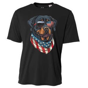 Rottweiler 4th Of July American Flag Glasses Stay Cool Cooling Performance Crew T-Shirt