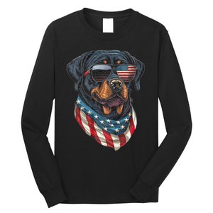 Rottweiler 4th Of July American Flag Glasses Stay Cool Long Sleeve Shirt