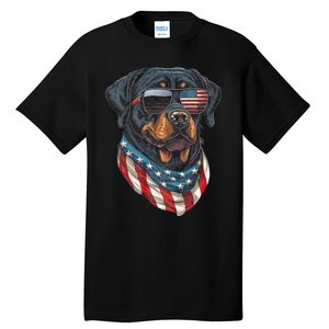 Rottweiler 4th Of July American Flag Glasses Stay Cool Tall T-Shirt