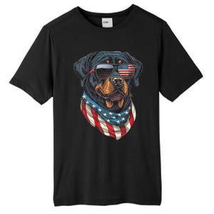 Rottweiler 4th Of July American Flag Glasses Stay Cool Tall Fusion ChromaSoft Performance T-Shirt