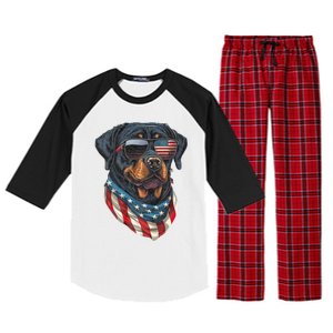 Rottweiler 4th Of July American Flag Glasses Stay Cool Raglan Sleeve Pajama Set