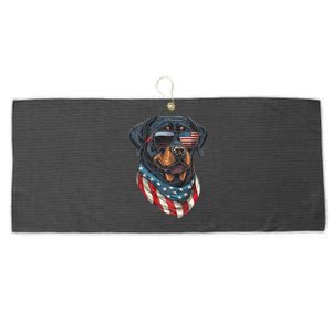 Rottweiler 4th Of July American Flag Glasses Stay Cool Large Microfiber Waffle Golf Towel