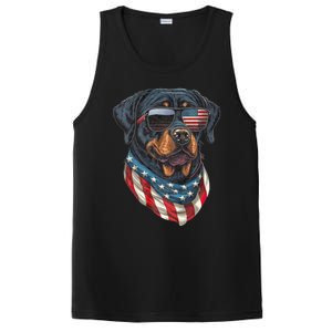 Rottweiler 4th Of July American Flag Glasses Stay Cool PosiCharge Competitor Tank