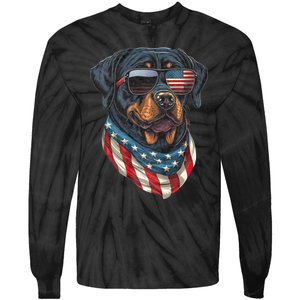 Rottweiler 4th Of July American Flag Glasses Stay Cool Tie-Dye Long Sleeve Shirt