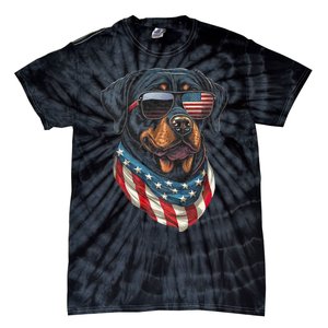 Rottweiler 4th Of July American Flag Glasses Stay Cool Tie-Dye T-Shirt