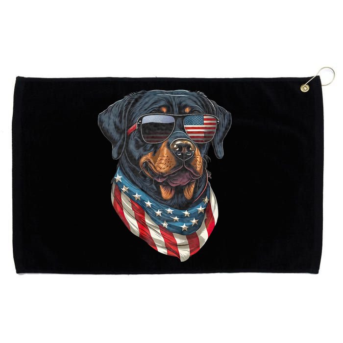 Rottweiler 4th Of July American Flag Glasses Stay Cool Grommeted Golf Towel