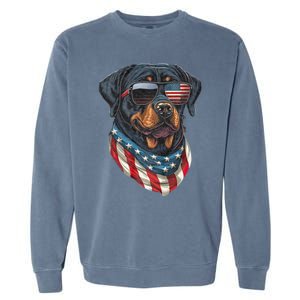 Rottweiler 4th Of July American Flag Glasses Stay Cool Garment-Dyed Sweatshirt