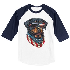 Rottweiler 4th Of July American Flag Glasses Stay Cool Baseball Sleeve Shirt