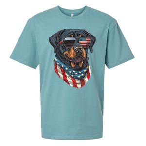 Rottweiler 4th Of July American Flag Glasses Stay Cool Sueded Cloud Jersey T-Shirt