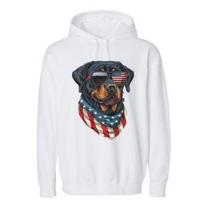 Rottweiler 4th Of July American Flag Glasses Stay Cool Garment-Dyed Fleece Hoodie