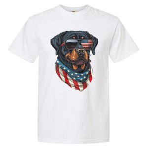 Rottweiler 4th Of July American Flag Glasses Stay Cool Garment-Dyed Heavyweight T-Shirt