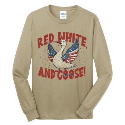 Retro 4th Of July Goose America Coquette Memorial Day Gifts Tall Long Sleeve T-Shirt