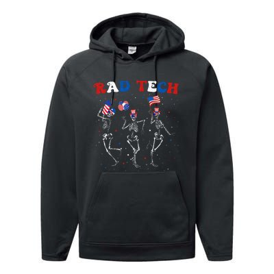 Radiology 4th Of July Rad Tech Xray Tech Skeleton Performance Fleece Hoodie