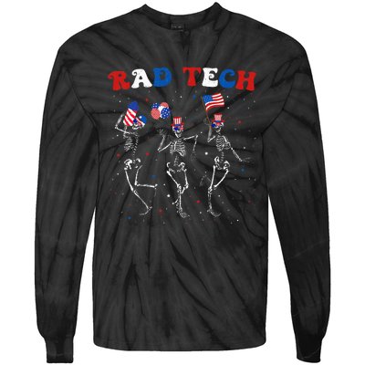 Radiology 4th Of July Rad Tech Xray Tech Skeleton Tie-Dye Long Sleeve Shirt