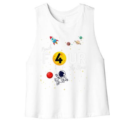 Reach 4 The Stars Childs 4th Birthday Party Women's Racerback Cropped Tank