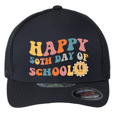 Retro 50 days of school 50th day of school Groovy Flexfit Unipanel Trucker Cap