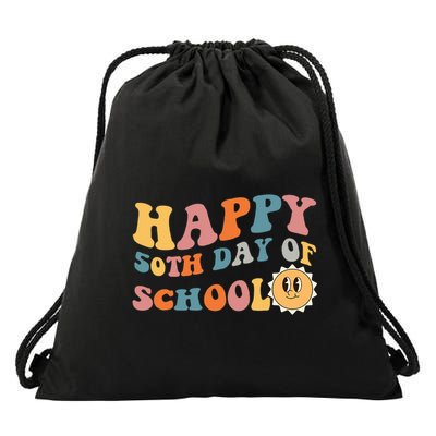 Retro 50 days of school 50th day of school Groovy Drawstring Bag