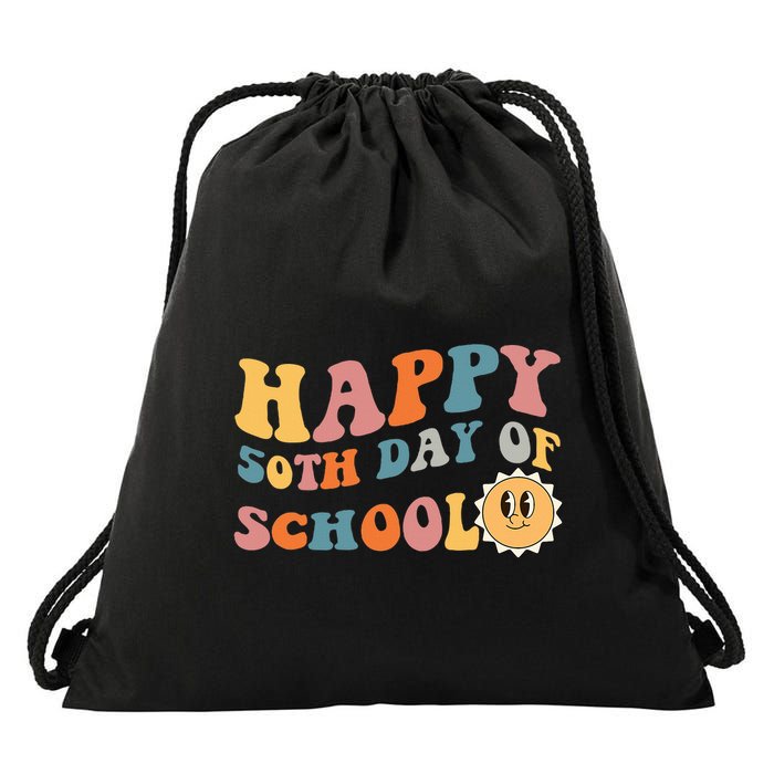 Retro 50 days of school 50th day of school Groovy Drawstring Bag