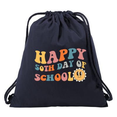 Retro 50 days of school 50th day of school Groovy Drawstring Bag