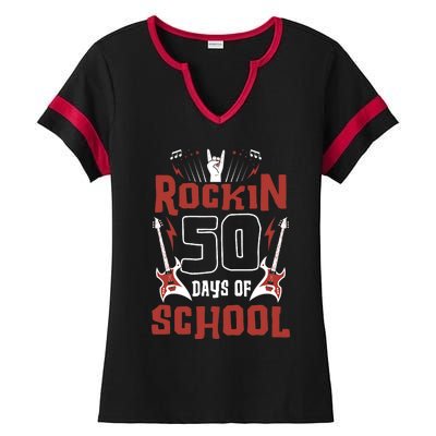 Rockin 50 Days Of School 50th Day Of School 50 Days Smarter Ladies Halftime Notch Neck Tee