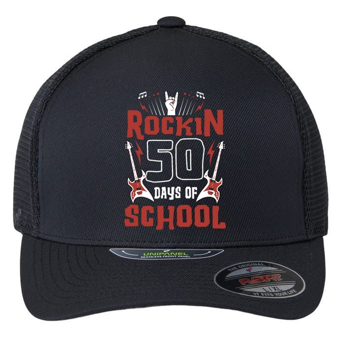 Rockin 50 Days Of School 50th Day Of School 50 Days Smarter Flexfit Unipanel Trucker Cap