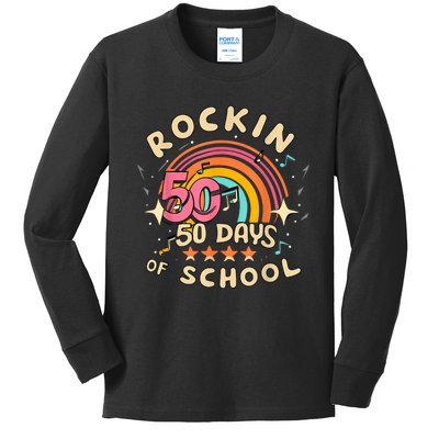 Rockin 50 Days Of School 50th Day Of School Kids Long Sleeve Shirt