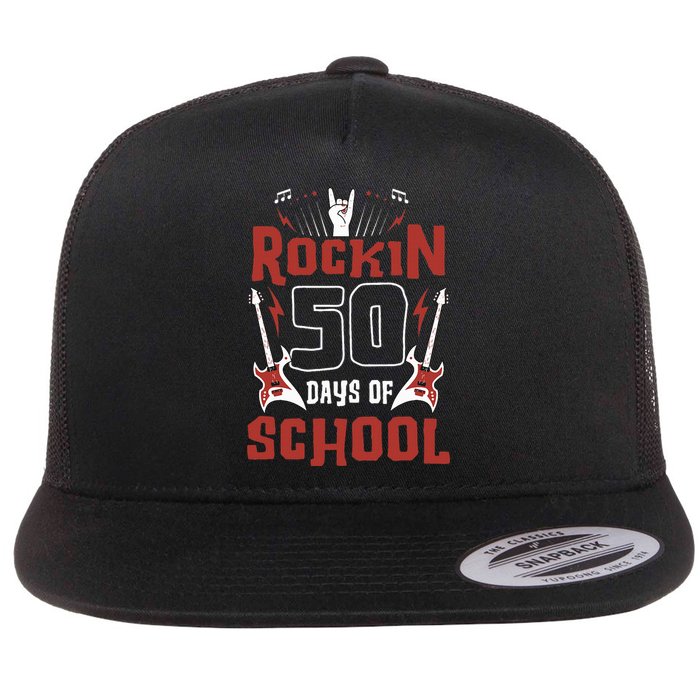 Rockin 50 Days of School 50th Day of School 50 Days Smarter Flat Bill Trucker Hat