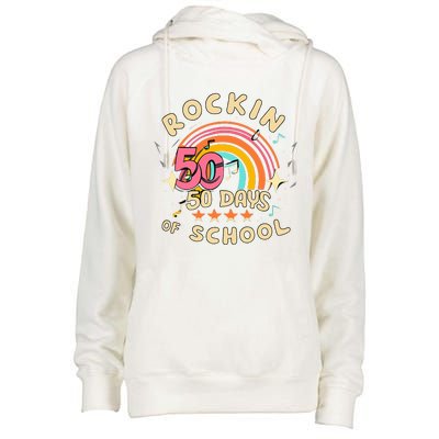 Rockin 50 Days of School 50th Day of School  Womens Funnel Neck Pullover Hood