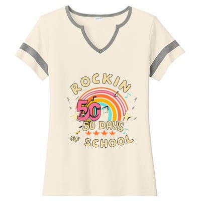 Rockin 50 Days of School 50th Day of School  Ladies Halftime Notch Neck Tee