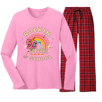 Rockin 50 Days of School 50th Day of School  Women's Long Sleeve Flannel Pajama Set 