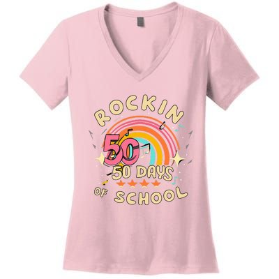 Rockin 50 Days of School 50th Day of School  Women's V-Neck T-Shirt