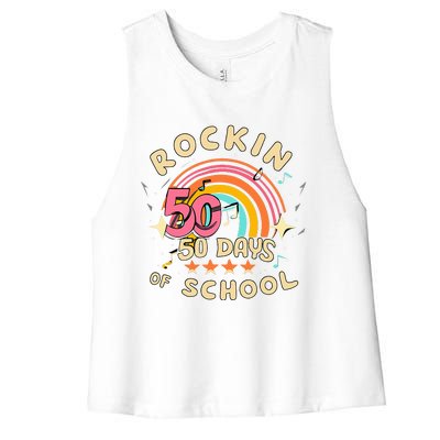 Rockin 50 Days of School 50th Day of School  Women's Racerback Cropped Tank